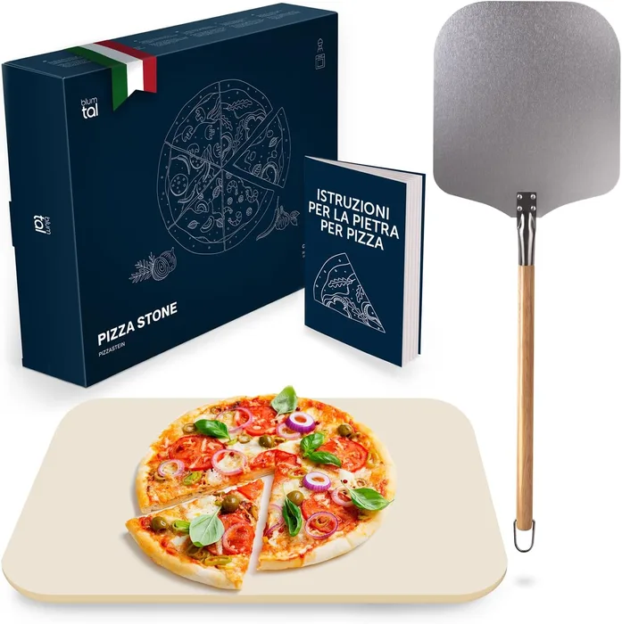 Blumtal Set Pietra Refrattaria Pizza Forno Pala Legno Cordierite Lavica