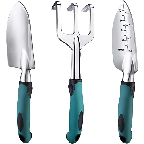 FANHAO Set Attrezzi Giardino 3 Pezzi Cazzuola Trapianto Paletta Terreno Rastrello