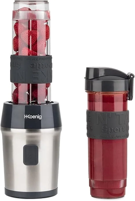 H.Koenig SMOO9 Mini Frullatore Smoothie Maker 570ml 300W 4 Lame Inox 2 Bottiglie
