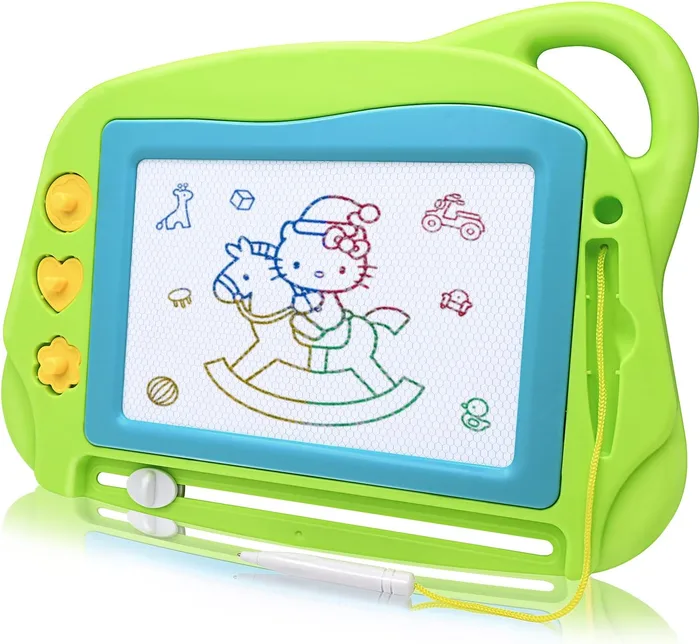 Lavagna Magnetica Bambini Portatile 4 Colori 3 Timbri Magnetici 1 Penna