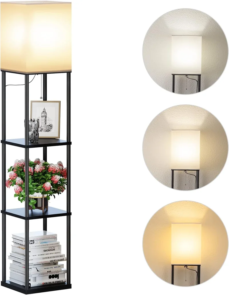 Lampada da Terra in Legno con Scaffale 1.6m E27 3000K-5000K