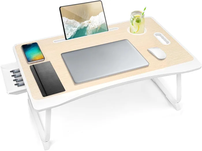 Amaredom Vassoio Letto Pieghevole Computer Portatile Lettura Cassetto Portabicchieri