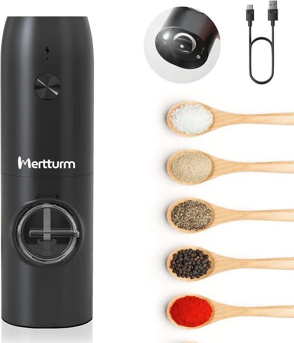 MERTTURM Macinapepe Elettrico Ricaricabile Automatico Luce Bianca Ceramica Cucina