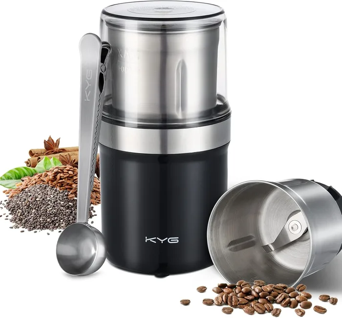 KYG Macinacaffè 300W Multifunzione Caffè Pepe Semi Lino Ciotola Rimovibile