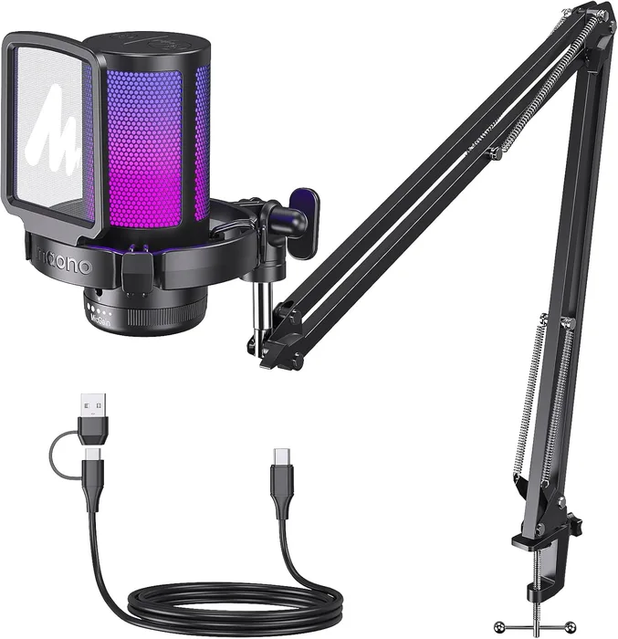 MAONO Microfono Gaming RGB Condensatore Cancellazione Rumore PS5/PS4/Mac