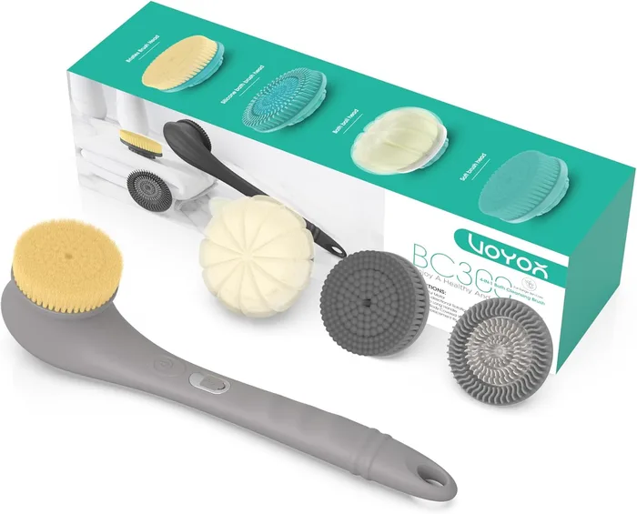 VOYOR 4-IN-1 Spazzola Schiena Doccia Spazzola Corpo Elettrica Silicone Manico Lungo IPX6