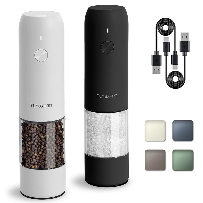 TLYSXPRO Macina Sale Pepe Elettrico Set 2 USB-C Grana Regolabile Luce LED Spazzola
