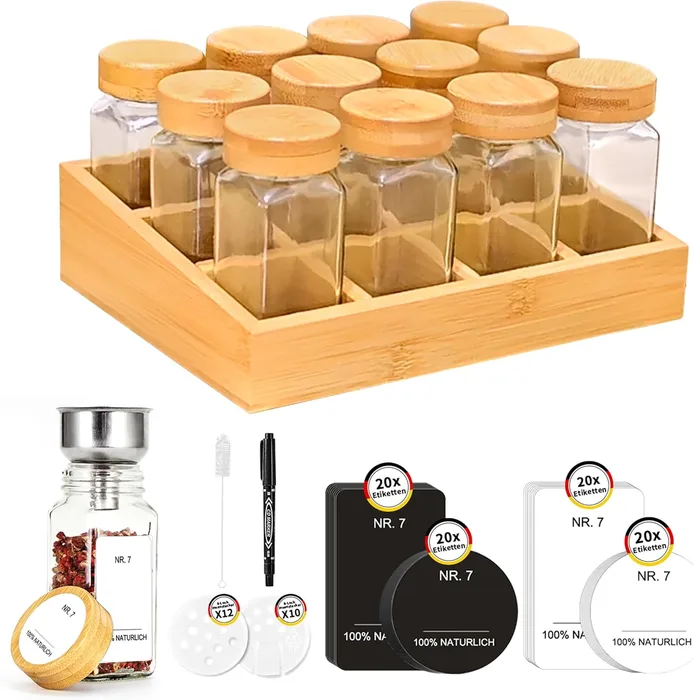 SAEIV Bambù Organizer Cassetti 12 Barattoli 120ml Spezie Set Scaffale Salvaspazio