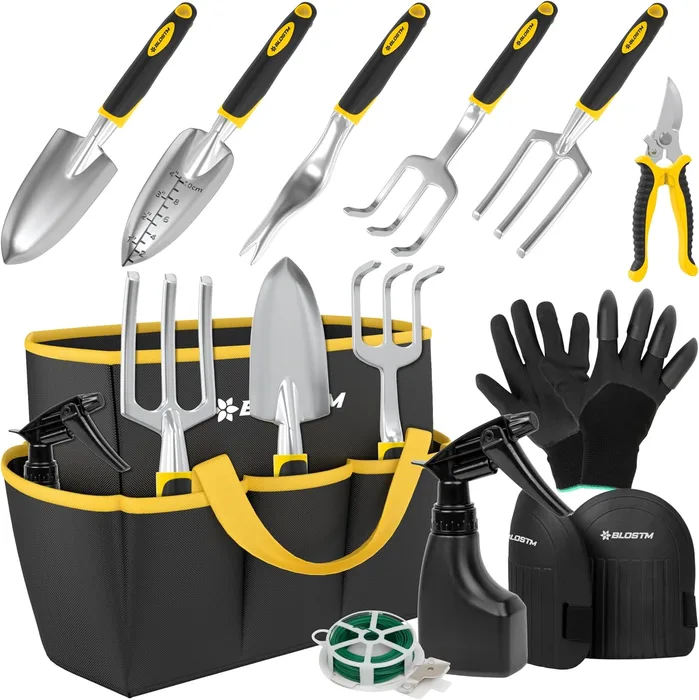 BLOSTM Set 11 Pezzi Attrezzi Giardinaggio Borsa Impermeabile Maniglie Ergonomiche