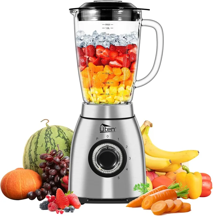 Uten Frullatore Tavolo 2L 1800W Brocca Vetro 5 Velocità Acciaio Inox