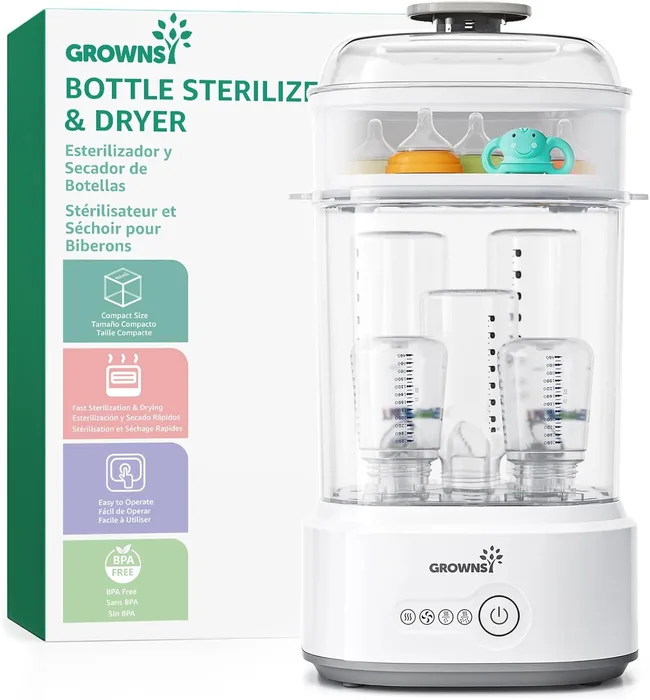 Grownsy Sterilizzatore Biberon Elettrico a Vapore con Asciugatura