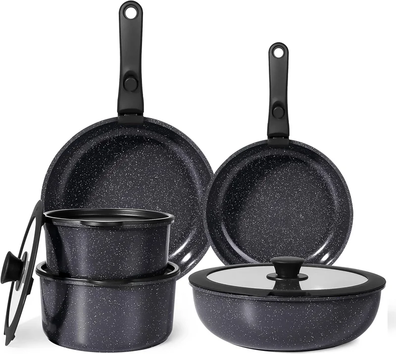 GiPP Set Pentole e Padelle Ceramiche Antiaderenti 11 Pezzi Manico Amovibile Camper Senza Tossine