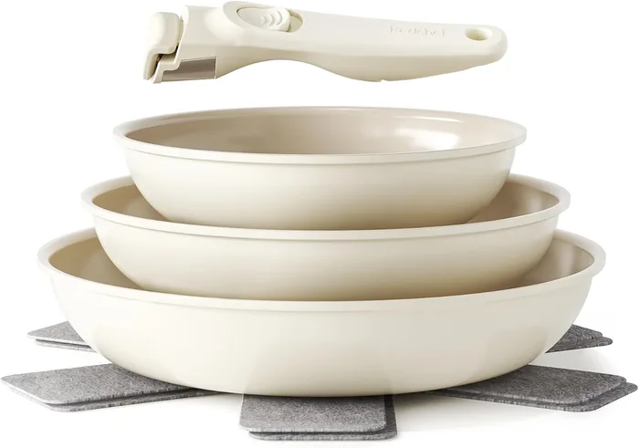 Redchef Set Padelle Manico Rimovibile Ceramica Antiaderente Granito Induzione 3 Pz