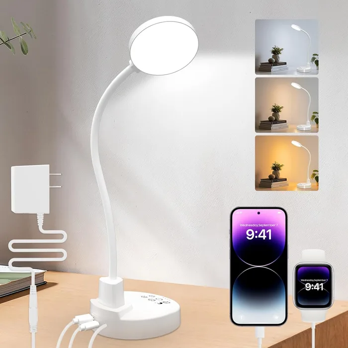 15W Lampada da Scrivania 60 LED USB-A USB-C Dimmerabile 3 Temperature 5 Livelli 4 Timer
