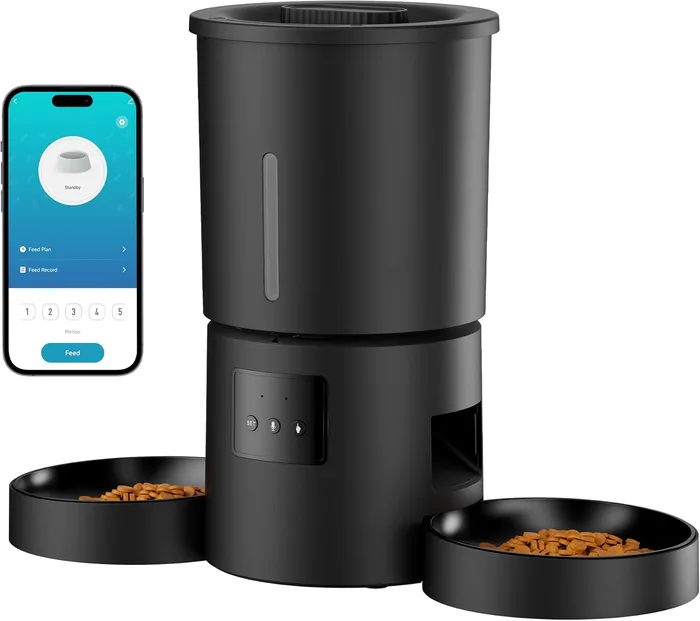 Distributore Automatico Cibo Cane Gatto 5L Doppia Ciotola WiFi 2.4G Famiglie Multi-Animale
