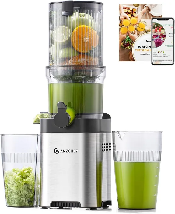 AMZCHEF Estrattore Frutta Verdura Slow Juicer 60RPM Bocca 120mm