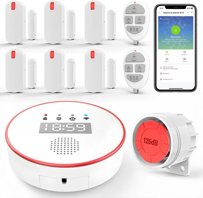 YISEELE Allarme Casa WiFi 5GHz App Salvavita Anziani Sirena 125dB 6 Sensori
