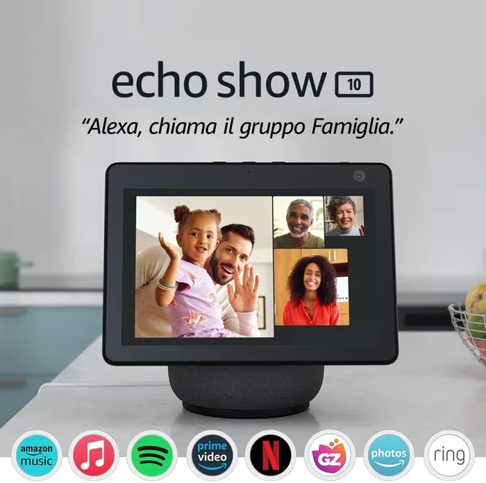 Echo Show 10 HD schermo intelligente Alexa antracite display 10.1 pollici HD touch rotazione motorizzata 360 gradi telecamera 13MP segue video call Zigbee hub integrato premium flagship smart home brand Amazon 2026