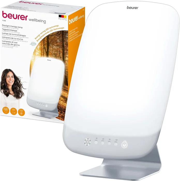 Beurer TL 95 lampada SAD luminoterapia simulazione naturale giorno 14000 Lux dispositivo medico classe IIa certificato CE area illuminata 30x40cm UV-free brand tedesco premium top-tier therapy seasonal affective disorder