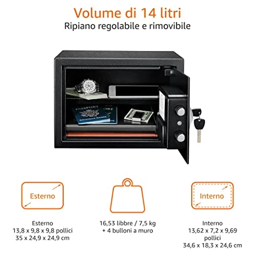 Brihard Home 11L cassaforte elettronica tastierino digitale acciaio 3mm PIN chiave emergenza premium