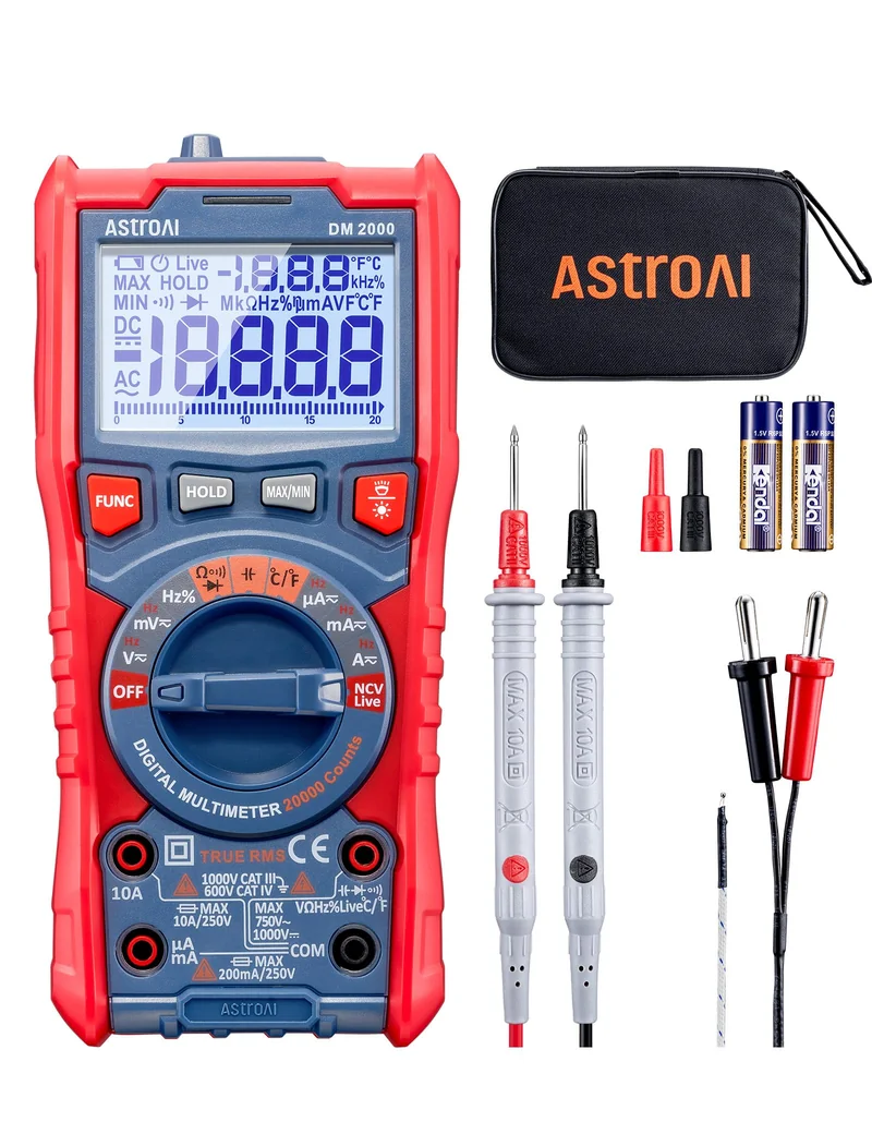 AstroAI multimetro digitale tester elettricista 2000 conteggi giallo nero