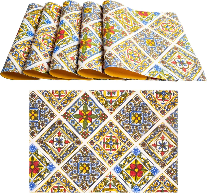 Set tovagliette americane PVC vintage colazione fantasia 10 pezzi