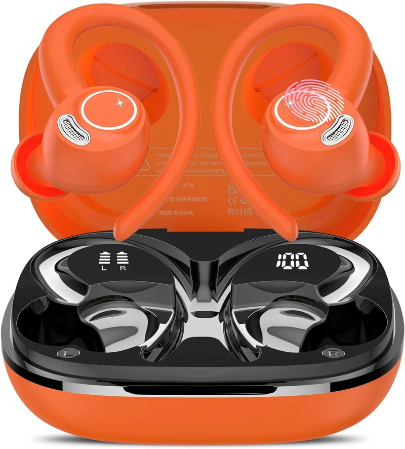 Cuffie Bluetooth sport mic stereo doppio display LED IP7 impermeabili USB-C