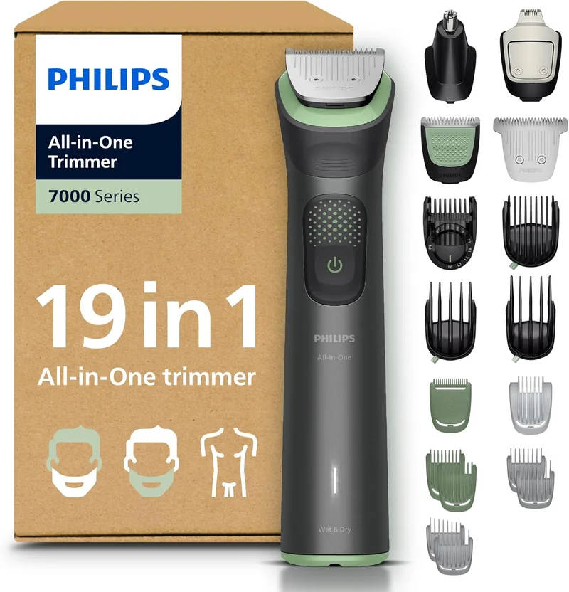 Philips Multigroom Serie 7000 regolabarba 19 in 1 lame metallo