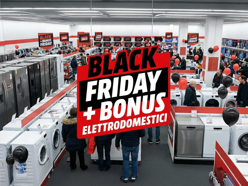 Cartello Black Friday con elettrodomestici scontati